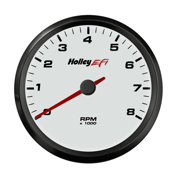 Holley EFI 553-146W Tachometer, 8000 RPM, 3.375" CAN - White face, black bezel.
