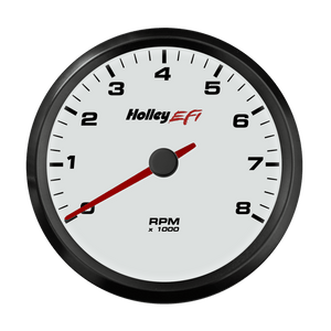 Holley EFI 553-146W Tachometer, 8000 RPM, 3.375" CAN - White face, black bezel.