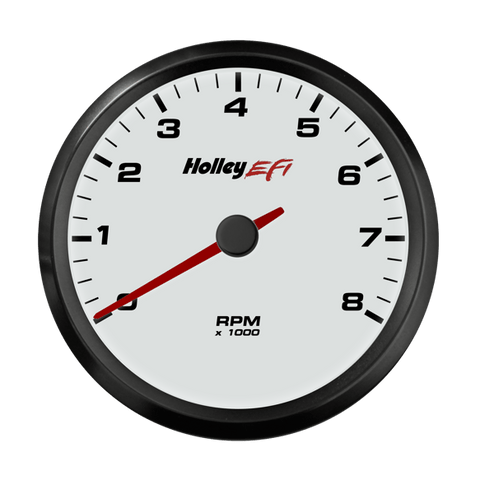 Holley EFI 553-146W Tachometer, 8000 RPM, 3.375" CAN - White face, black bezel.