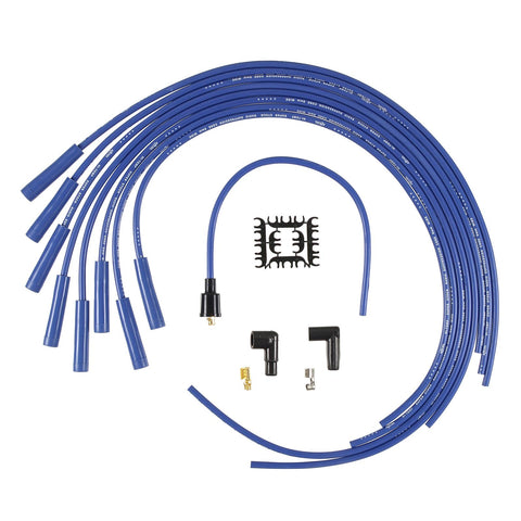 Accel Spark Plug Wires, SuperStock 4000 series, RFI Suppression, Spiral Core, 8mm, Blue, Straight Boots (Blue/Black), V8, Set