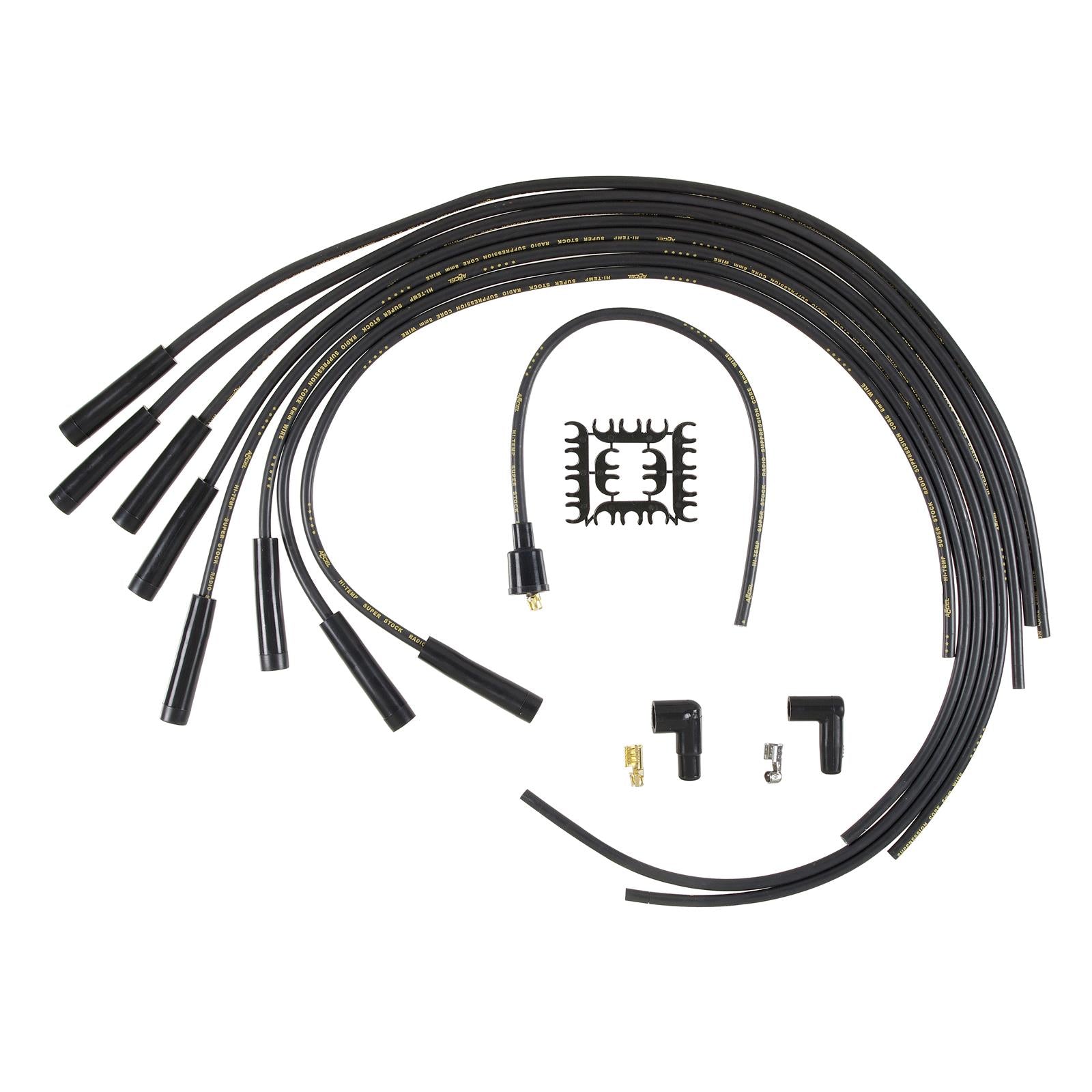 Accel 4040K Spark Plug Wires, SuperStock, RFI Suppression, Spiral Core, 8mm, Black, Straight Boots (Black), Universal, V8, Set