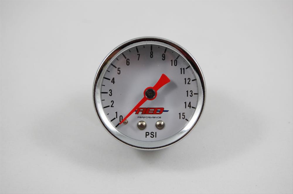 AED 6100 0-15 psi fuel pressure gauge, 1/8 NPT, dry, mechanical chrome bezel with white face