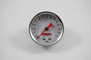 AED 6100 0-15 psi fuel pressure gauge, 1/8 NPT, dry, mechanical chrome bezel with white face