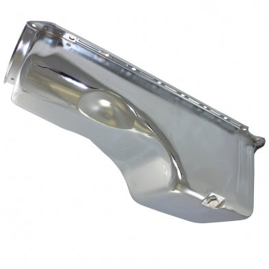 SP7444 Engine Oil Pan 4 qt Stock Depth Steel - Chrome - Big Block Chevy