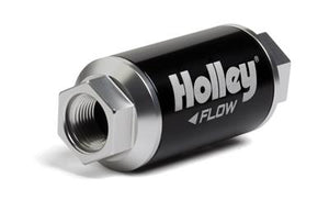 Holley Fuel Filter, Inline, Billet Aluminum, Paper element, 10 Microns, 100 GPH, 3/8 in, NPT Female Threads,