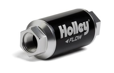 Holley Fuel Filter, Inline, Billet Aluminum, Paper element, 100 Microns, 100 GPH, 3/8 in, NPT Female Threads,