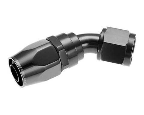 Redhorse Performance Hose Ends, 1000 Series, Swivel Seal, -10 AN Female Threads, Reusable swivel, 45 degree, -10 AN Hose, Aluminum, Black