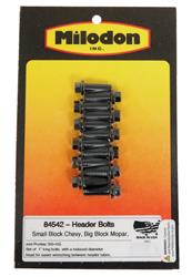 Header Fasteners, Bolts, Hex Head, Steel, Black Oxide, SBC, BBM, Pontiac, Set of 12