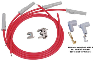 MSD 31159 Super Conductor Spark Plug wire set. (Red) Universal 4 Cylinder with Multi Angle boots.