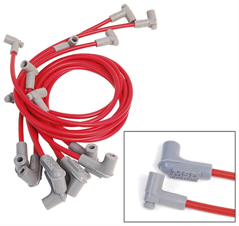 MSD 31299 Spark Plug Wires, Super Conductor, Spiral Core, 8.5mm, Red, 90 Degree Boots, Chevy, Big Block, V8, Set