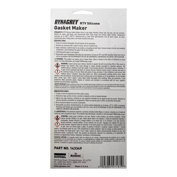 Dynatex 143349 DYNAGREY RTV Silicone Gasket Maker