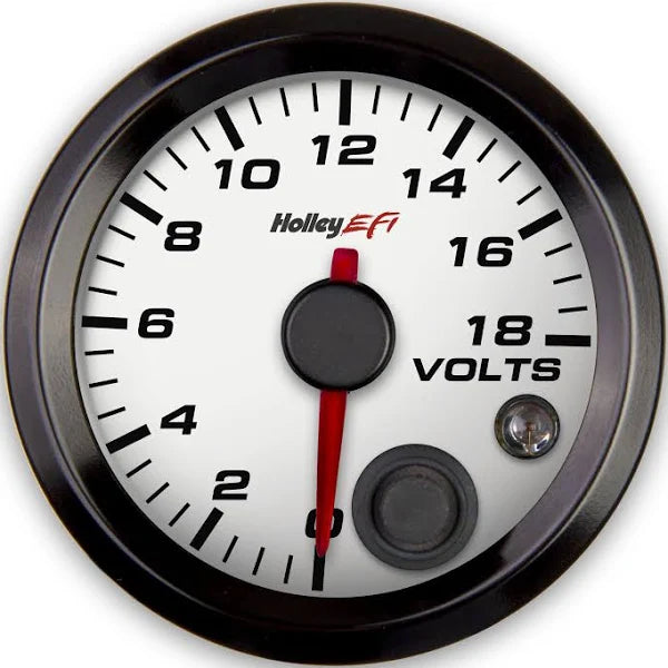 Holley EFI 553-126W Volt Gauge 0-18v, CAN - White Face, Black Bezel