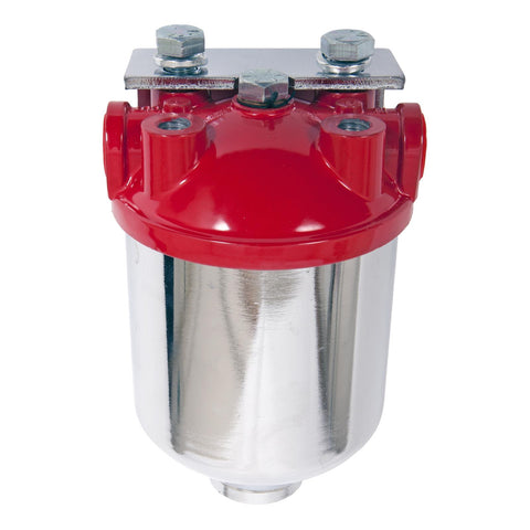 Fuel Filter, Canister type, Steel, Chrome, Paper Element, 3/8 in. NPT Female Inlet/Outlet
