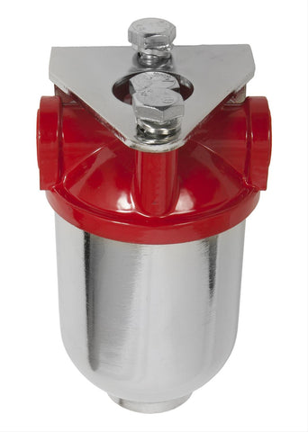 Fuel Filter, Mini Canister type, Steel, Chrome, Paper Element, 3/8 in. NPT Female Inlet/Outlet