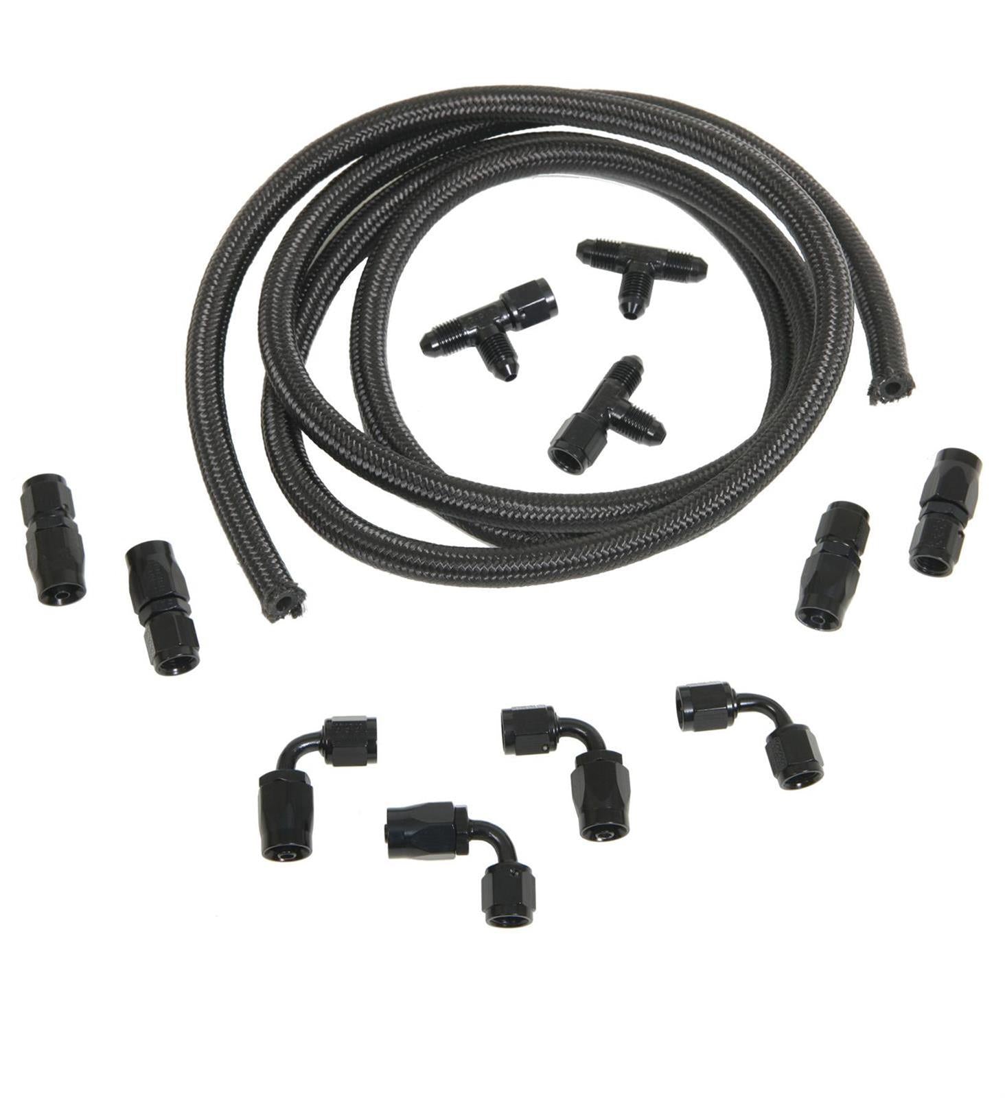 TFS Engine Steam Line, Two Hose, Black Braided Nylon, GM LS, Kit w/fittings