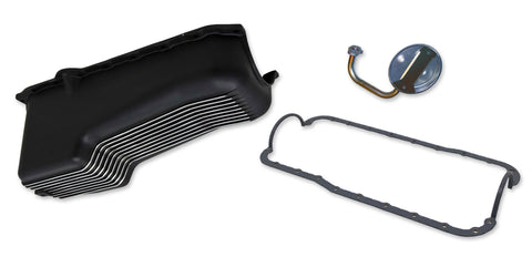Weiand 6024FWND Finned Aluminum Oil Pan Kit 4QT- Black Finish -1965/1987 Small Block Ford