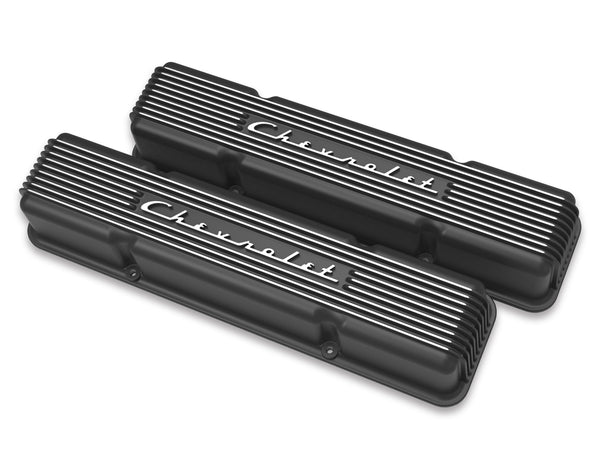 HOLLEY VINTAGE SERIES FINNED VALVE COVERS - BBC - HOLLEY BLACK MACHINED