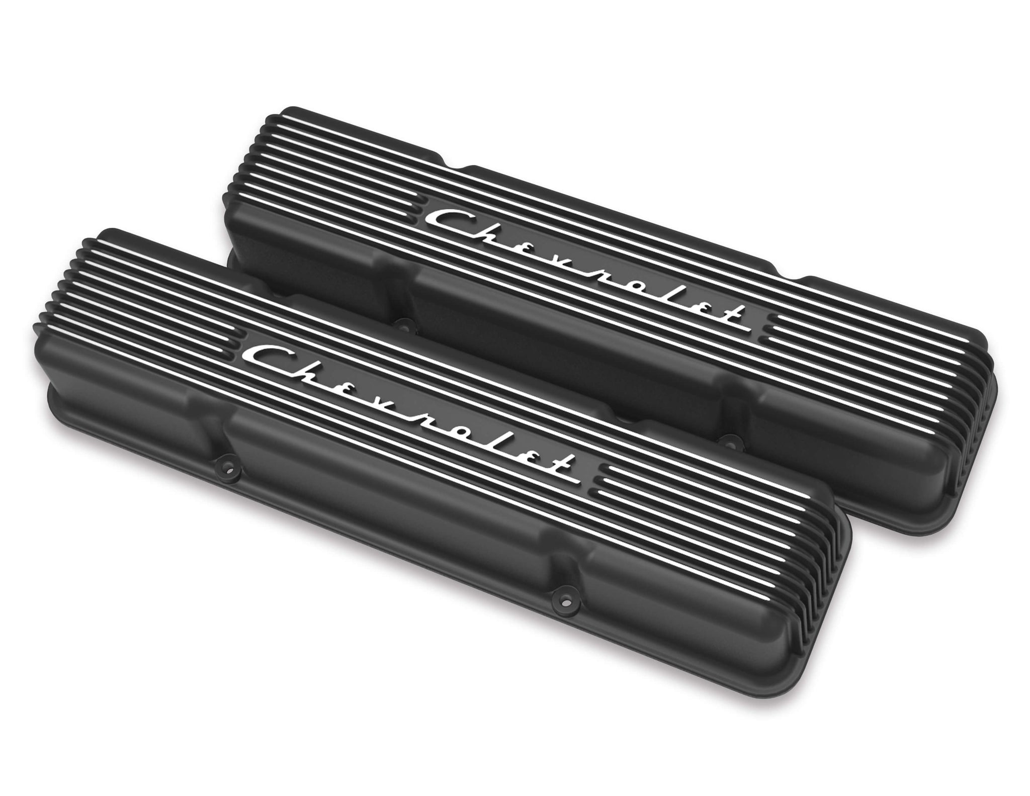 HOLLEY 241-108 GM LICENSED VINTAGE SERIES SBC VALVE COVERS SATIN BLACK MACHINED FINISH