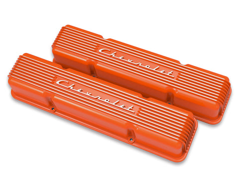 HOLLEY 241-109 HOLLEY GM LICENSED VINTAGE SERIES SBC VALVE COVERS - FACTORY ORANGE MACHINED FINISH