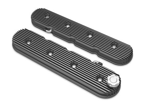 Holley 241-132 VINTAGE SERIES FINNED LS VALVE COVERS, STANDARD HEIGHT - SATIN BLACK MACHINED FINISH