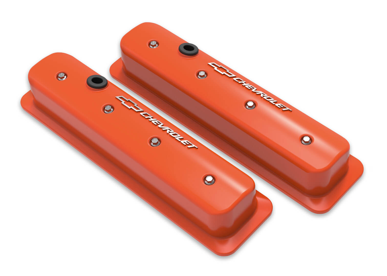 HOLLEY 241-293 GM MUSCLE SERIES CENTER BOLT VALVE COVERS FACTORY ORANGE MACHINED FINISH