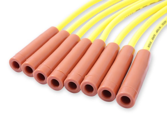 SPARK PLUG WIRE SET - 8MM - YELLOW WITH ORANGE STRAIGHT BOOTS