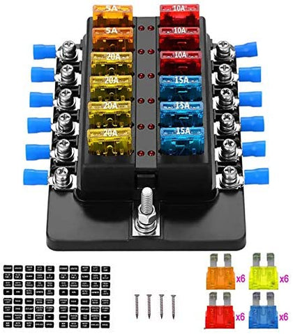 Blade Fuse Block Box Holder 12 Way With LED Indicator