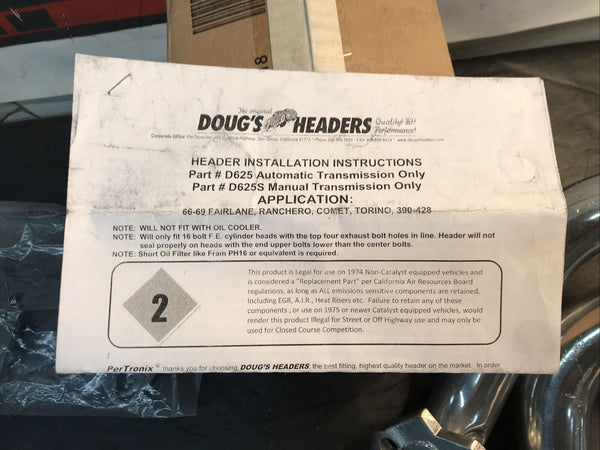 Doug's Headers D625 Ceramic Coated 66-69 Fairline Ranchero Comet Torino 390-428