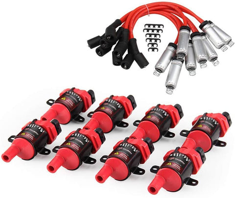 D585 Ignition Coils 8 Spark Plug Pack For Chevy Silverado LS1 LS3 4.8 5.3L+748UU Spark Plug Wire Set for V8 Chevy Silverado 1500 2500 Tahoe Suburban GMC Sierra Savana Yukon XL 1500 2500