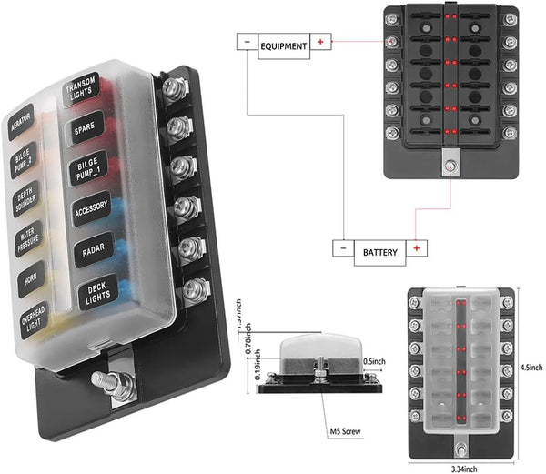 Blade Fuse Block Box Holder 12 Way With LED Indicator