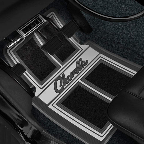 RESTOPARTS 1st & 2nd Row Black Floor Mat Set With"Chevelle" Logo