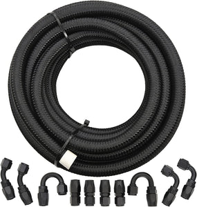 KELEN 6AN Fuel Line Kit, 6AN Fuel Hose Kit, 6AN 20FT Fuel Line Hose Kit, 6AN-20Ft-3/8-Oil/Gas/Fuel Hose End Fitting Kit with 10 Pcs Black Swivel Fuel Hose Fitting Adapter Kit