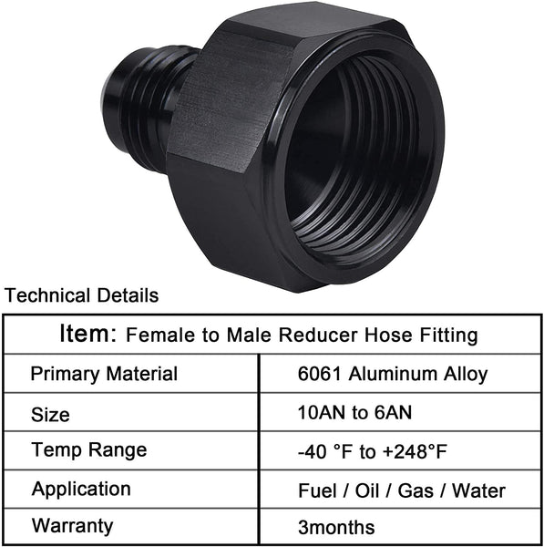 EVIL ENERGY Female AN10 to Male AN6 Flare Reducer Hose Fitting Adapter Black 2 Pcs