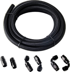EONLION 6AN 12 FT Fuel Line Hose Kit Nylon Stainless Steel Braided Fuel Line Oil Gas CPE With 6PCS Swivel Fuel Hose Fitting Adapter Kit