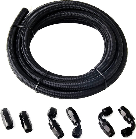 EONLION 6AN 12 FT Fuel Line Hose Kit Nylon Stainless Steel Braided Fuel Line Oil Gas CPE With 6PCS Swivel Fuel Hose Fitting Adapter Kit