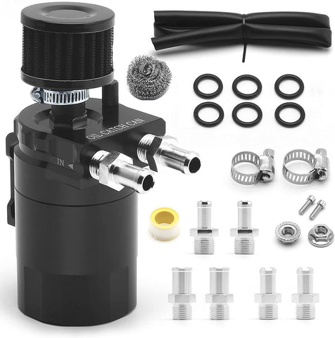 muge racing Universal Oil Catch Can Tank Kit Polish Baffled Reservoir with Breather Filter with 3/8" Fuel Line,Aluminum,Black,400ml