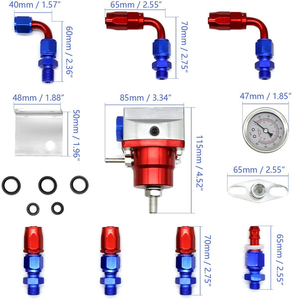 SUNROAD Universal Adjustable EFI Aluminum Fuel Pressure Regulator Kit