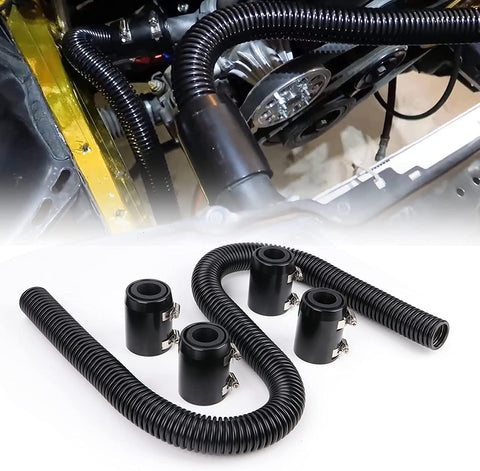 iRKY 48" Flexible Radiator Hose Stainless Steel Universal Water Hoses Adapter Coolant Radiator Hose Kit With 4Pcs Chrome Caps (8 Clamps, Black)