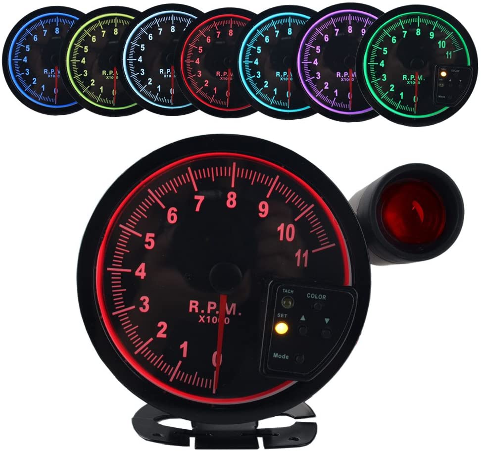 5" inch 7 Color LED 11K 12V Electronical RPM Tachometer Rev