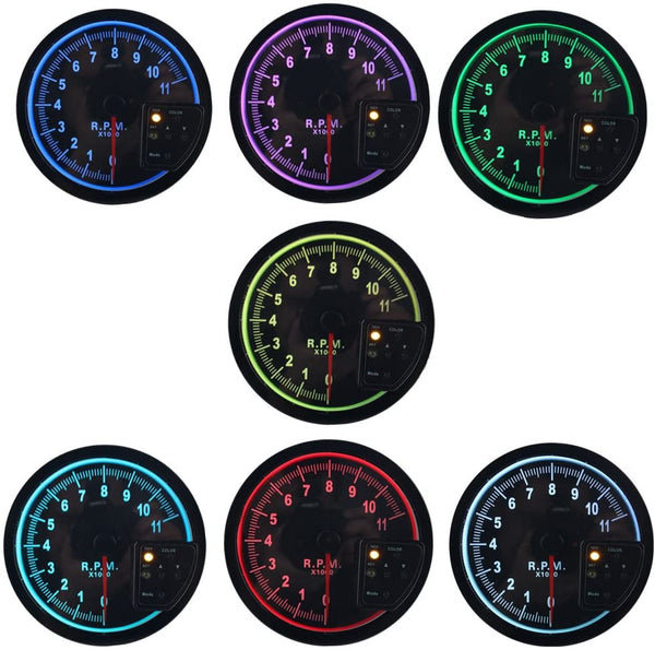 5" inch 7 Color LED 11K 12V Electronical RPM Tachometer Rev