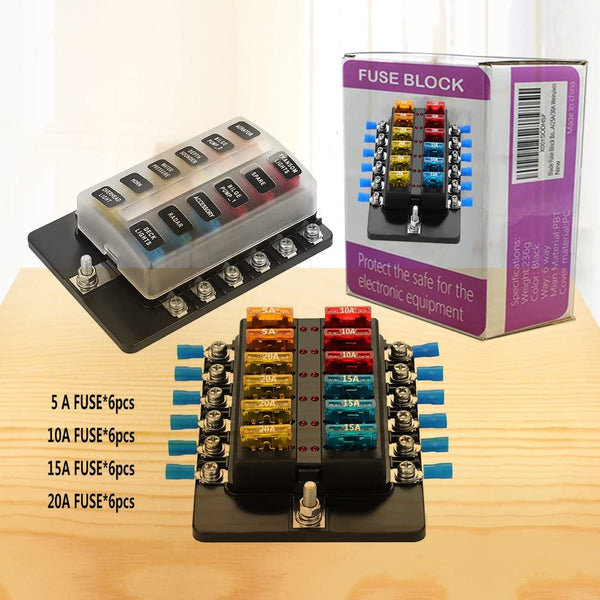 Blade Fuse Block Box Holder 12 Way With LED Indicator