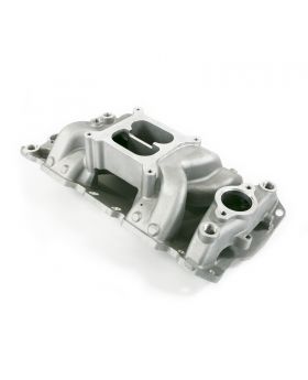Chevy Small Block Carbureted Satin Aluminum Dual Plane Air Gap Intake Manifold