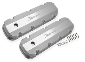 HOLLEY 890004 SNIPER FABRICATED ALUMINUM VALVE COVERS W/BAFFLE FOR 1965-2000 CHEVY BIG BLOCK 396-454 ENGINES - SILVER FINISH