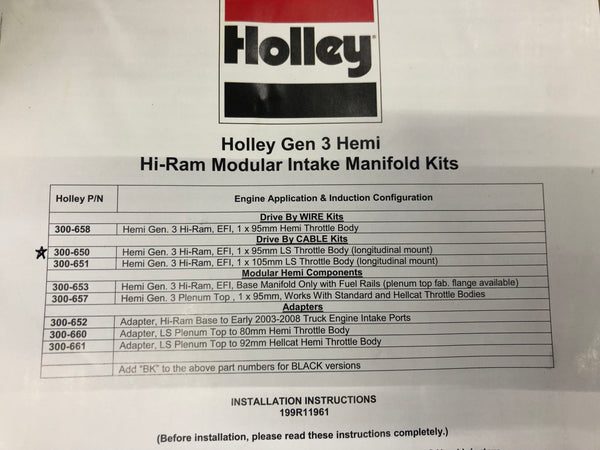 Holley EFI 300-650 Hi-Ram EFI Manifold w/ 95mm LS Style TB 09-Up Gen III Hemi