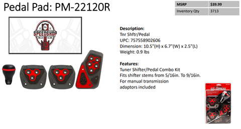 Pilot Automotive Pedal Pads PM-22120R Combo Kit, Pedal/Shift Knob Red 4 Piece