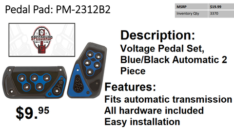 Pilot Automotive PM-2312B2 Voltage Pedal Set, Blue/Black Automatic 2 Piece