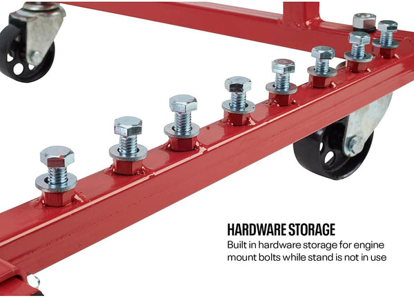 Rolling Engine Cradle Stand with Wheels, Fits Chevy V8 Small Block and Big Block, Steel Construction, Built in Hardware Storage, Easy Assembly