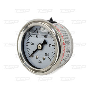 Fuel Pressure gauge, 0-100 PSI, 1.5" diameter, white face, chrome bezel