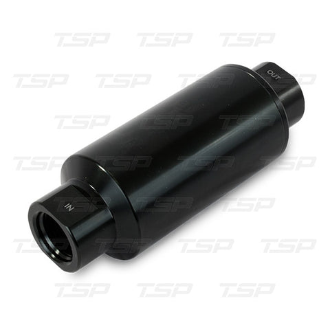 TSP JM1021BK ALUMINUM INLINE FUEL FILTER WITH 10 MICRON ELEMENT, ORB-10, BLACK.