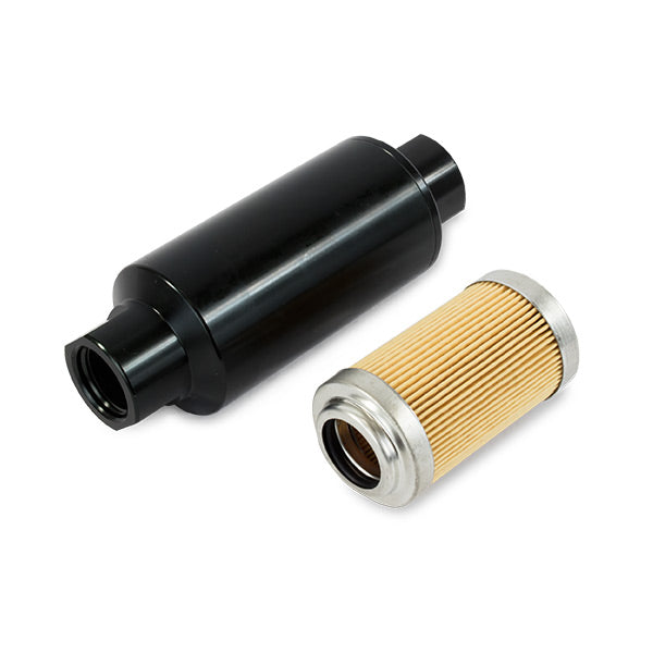 TSP JM1021BK ALUMINUM INLINE FUEL FILTER WITH 10 MICRON ELEMENT, ORB-10, BLACK.